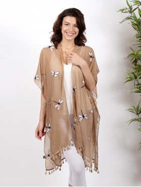 Oversized Dragonfly Kimono W/ Tassels 